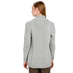 Grey Open Front Cable Knit Cardigan- Shirts & Sweaters