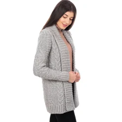 Grey Open Front Cable Knit Cardigan- Shirts & Sweaters
