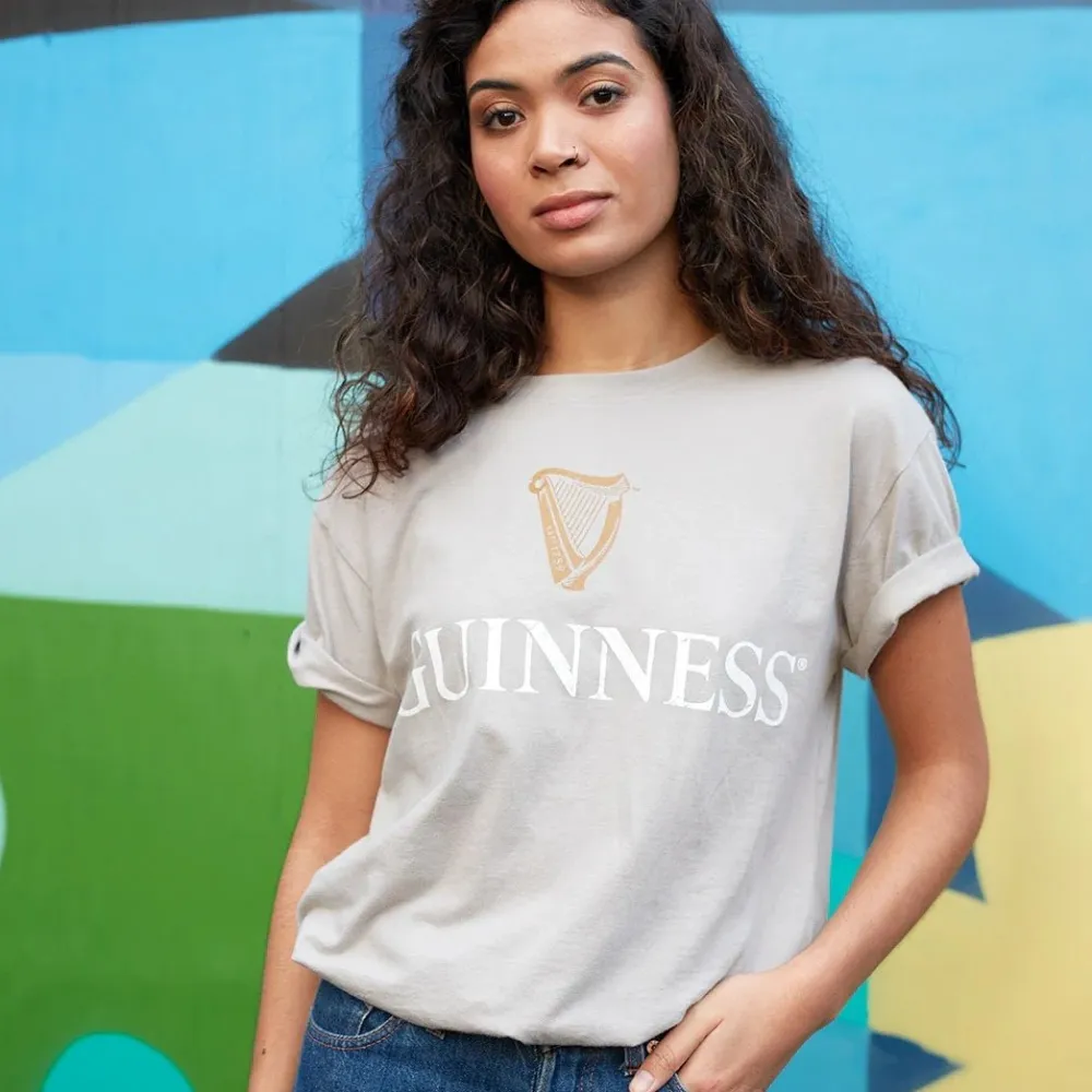 Guinness Harp Beige Premium Tee (Medium)- Shirts & Sweaters|Cultural Icons