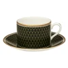 Halcyon Days Antler Trellis Dark Green Teacup & Saucer- Halcyon Days China|Halcyon Days