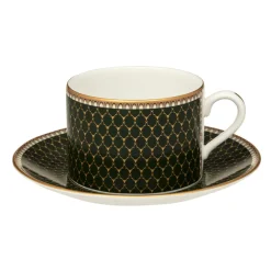 Halcyon Days Antler Trellis Dark Green Teacup & Saucer- Halcyon Days China|Halcyon Days