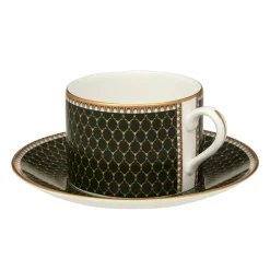 Halcyon Days Antler Trellis Dark Green Teacup & Saucer- Halcyon Days China|Halcyon Days