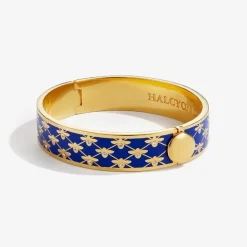 Halcyon Days Bee Sparkle Trellis Cobalt & Gold Hinged Bangle- Bracelets & Bangles