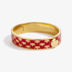 Halcyon Days Bee Sparkle Trellis Red & Gold Hinged Bangle- Bracelets & Bangles