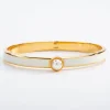 Halcyon Days Cabochon Pearl, Cream & Gold Hinged Skinny Bangle- Bracelets & Bangles