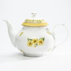 Halcyon Days Castle of Mey Shell Garden Floral Primula Yellow Teapot- Halcyon Days China|Halcyon Days