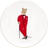 Halcyon Days Hal the Bear Red & White 8" Coupe Plates Set- Halcyon Days China|Halcyon Days