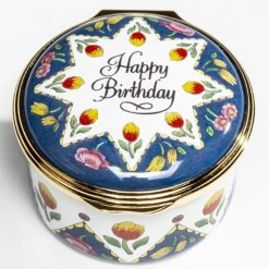 Halcyon Days Happy Birthday Enamel Trinket Box- Halcyon Days Enamels