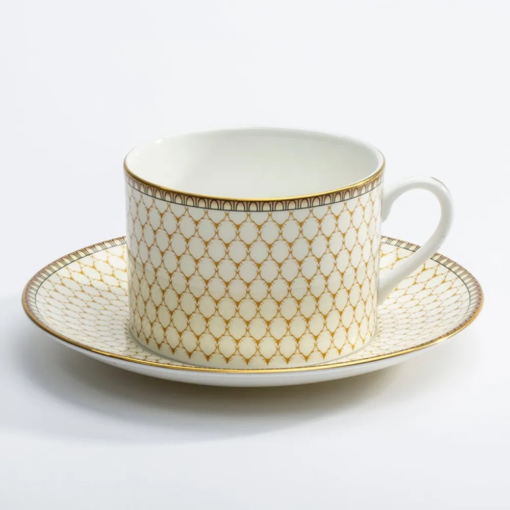 Halcyon Days Ivory Antler Trellis Teacup & Saucer- Halcyon Days China|Halcyon Days