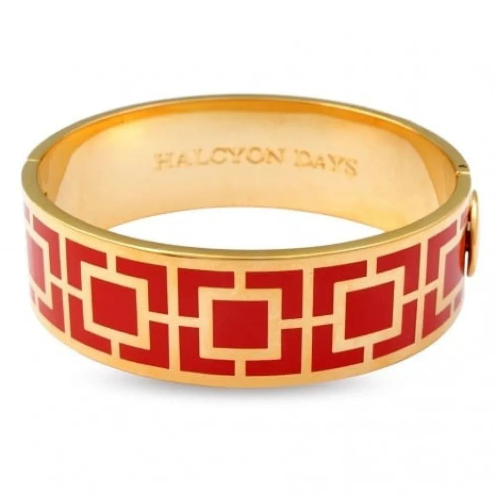 Halcyon Days Mosaic Red & Gold Hinged Bangle- Bracelets & Bangles