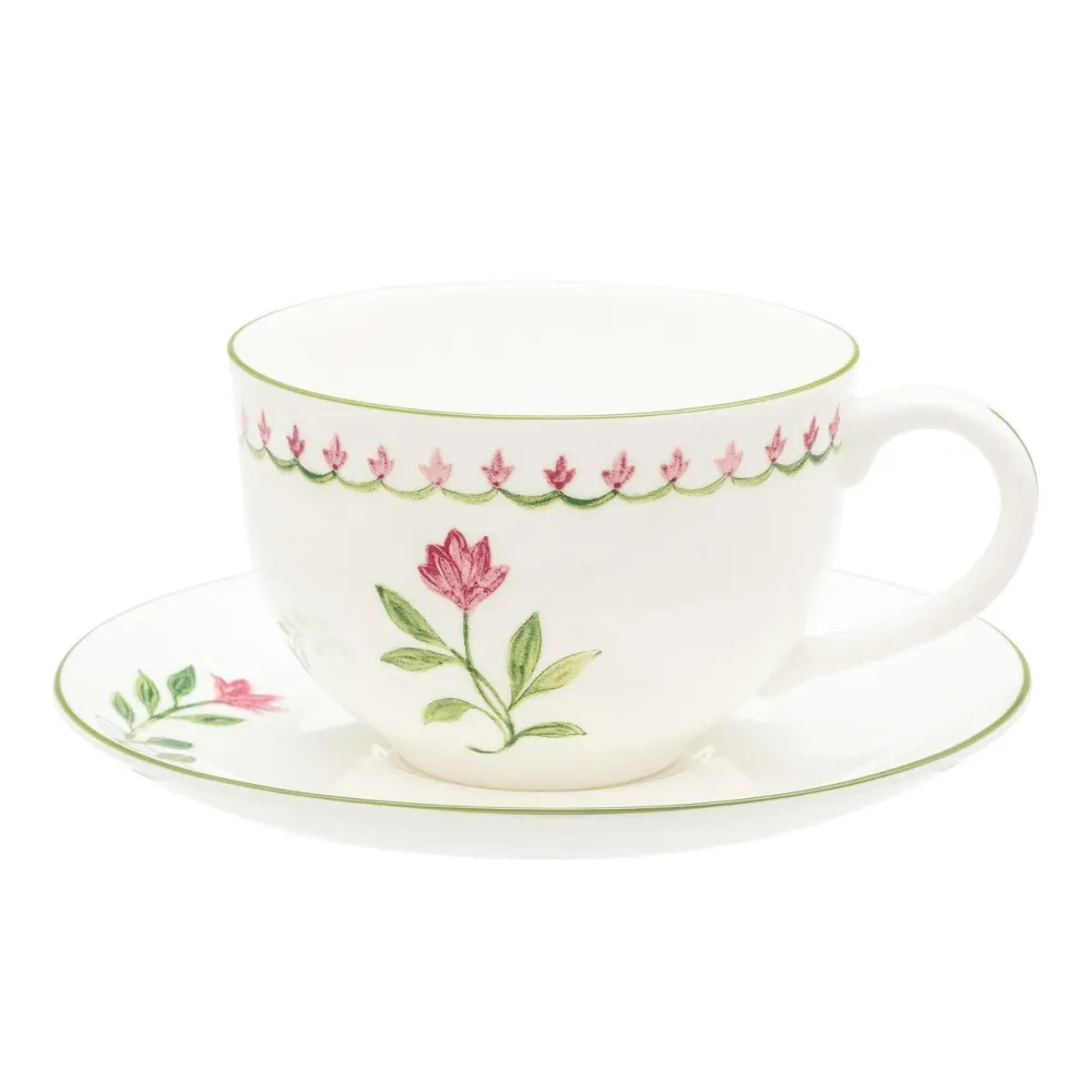 Halcyon Days Nina Campbell Marguerite Pink Teacup & Saucer- Halcyon Days China|Halcyon Days