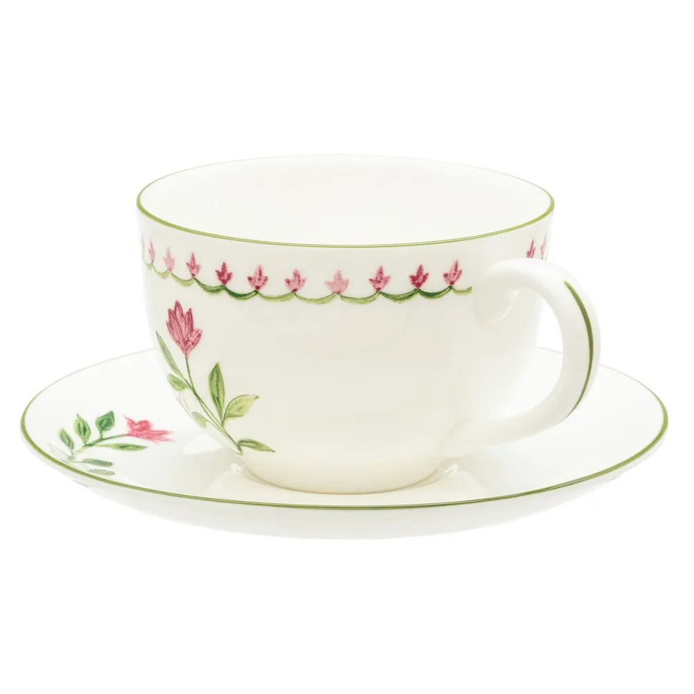 Halcyon Days Nina Campbell Marguerite Pink Teacup & Saucer- Halcyon Days China|Halcyon Days