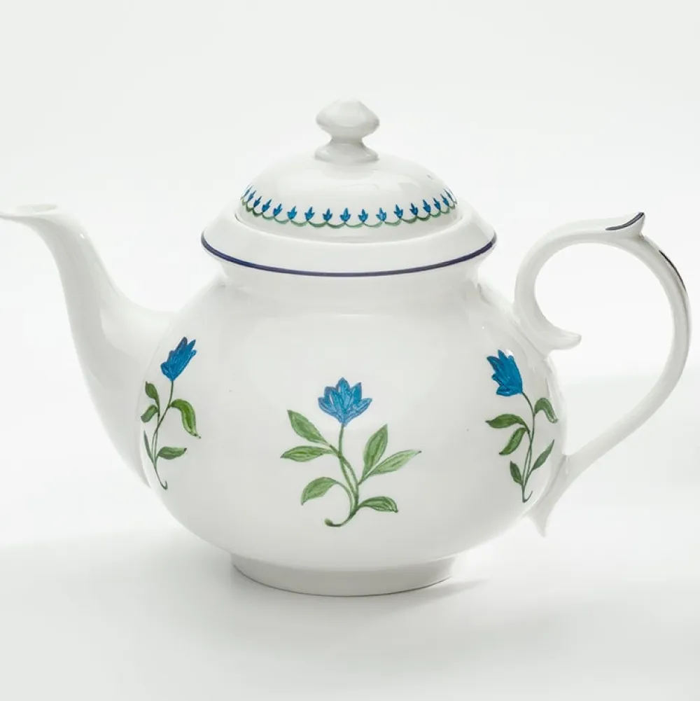 Halcyon Days Nina Campbell Marguerite Blue Teapot- Halcyon Days China|Halcyon Days
