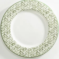 Halcyon Days Nina Campbell Marguerite Green Basket Weave Charger- Halcyon Days China|Halcyon Days