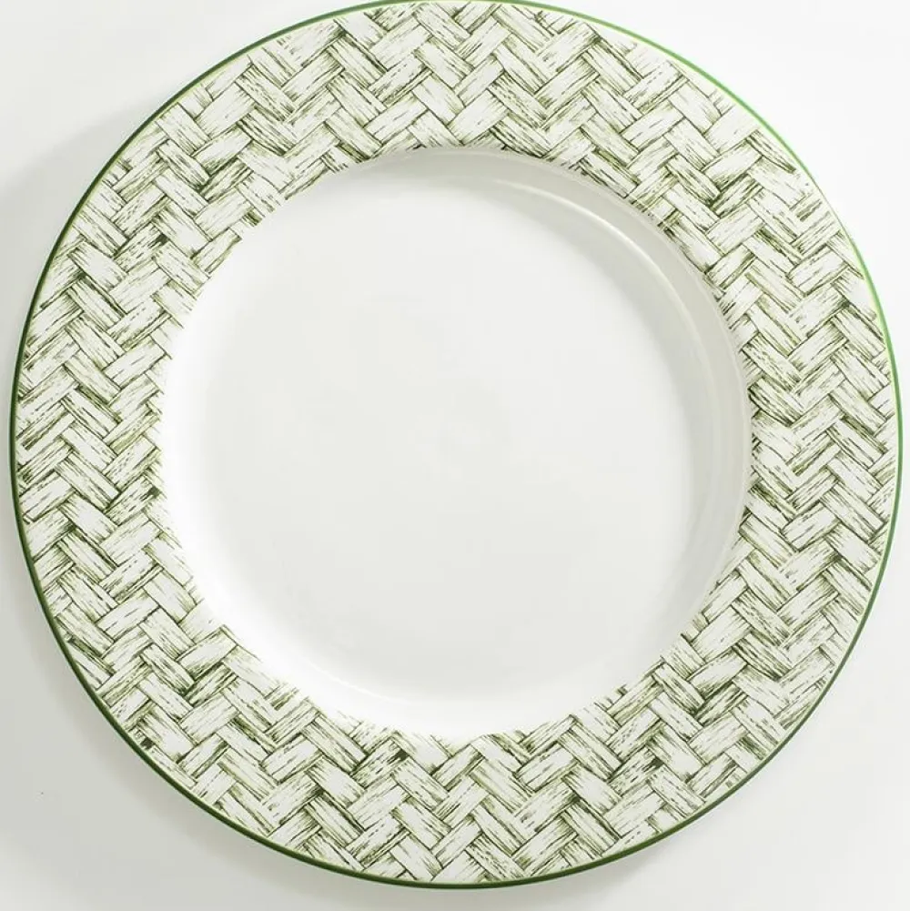 Halcyon Days Nina Campbell Marguerite Green Basket Weave Charger- Halcyon Days China|Halcyon Days
