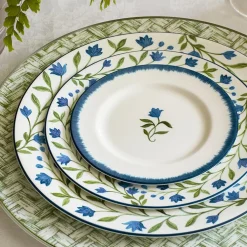 Halcyon Days Nina Campbell Marguerite Green Basket Weave Charger- Halcyon Days China|Halcyon Days