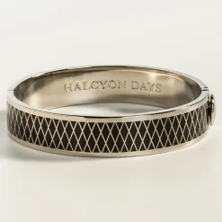 Halcyon Days Parterre Black & Palladium Hinged Bangle- Bracelets & Bangles