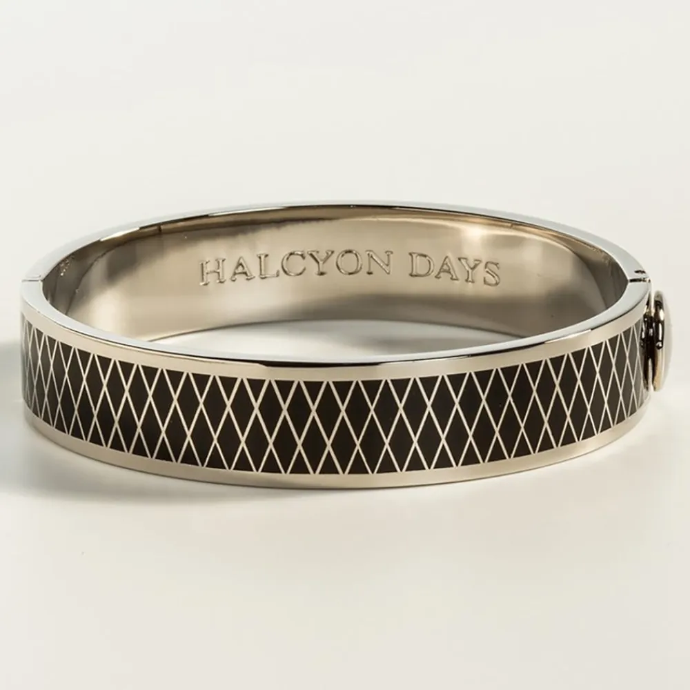 Halcyon Days Parterre Black & Palladium Hinged Bangle- Bracelets & Bangles