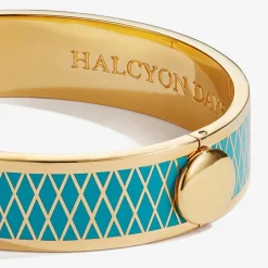 Halcyon Days Parterre Turquoise & Gold Hinged Bangle- Bracelets & Bangles