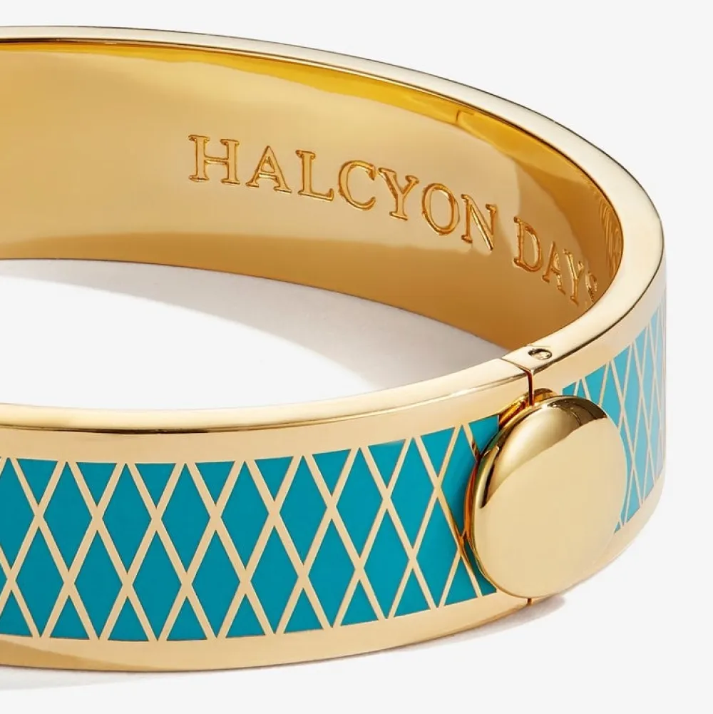 Halcyon Days Parterre Turquoise & Gold Hinged Bangle- Bracelets & Bangles