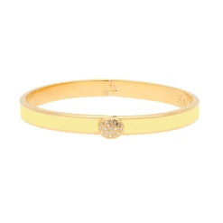 Halcyon Days Pave Button Buttercup & Gold Hinged Skinny Bangle- Bracelets & Bangles