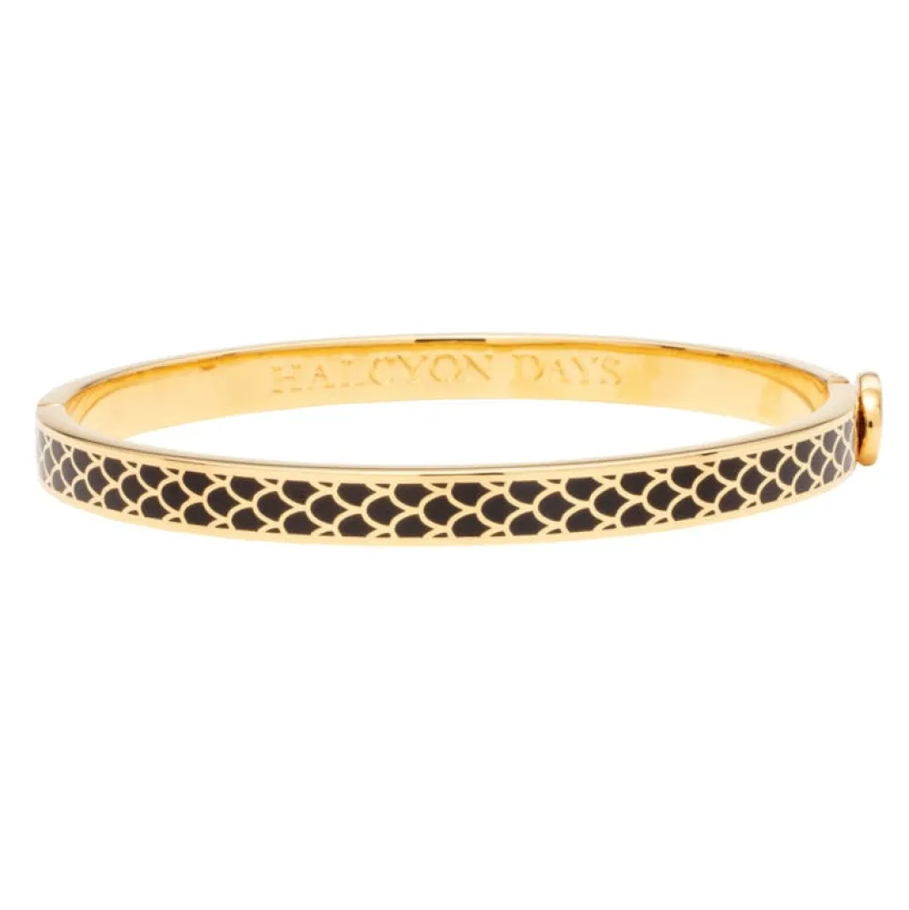 Halcyon Days Salamander Black & Gold Hinged Skinny Bangle- Bracelets & Bangles