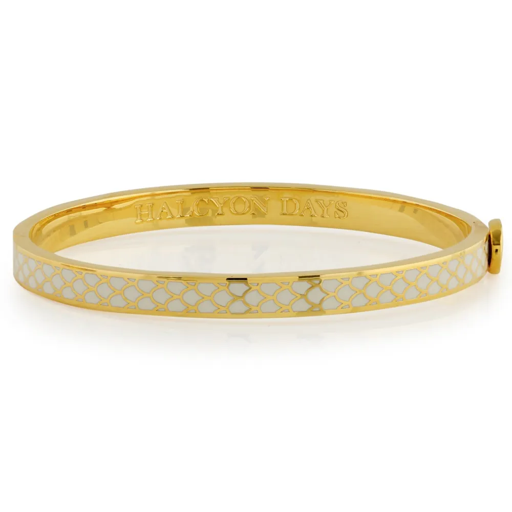 Halcyon Days Salamander Cream & Gold Hinged Skinny Bangle- Bracelets & Bangles