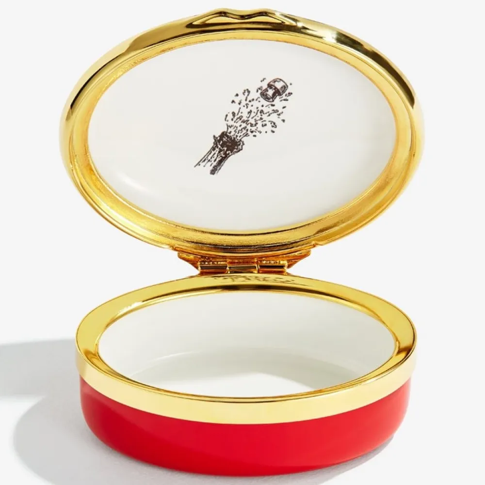 Halcyon Days Save Water, Drink Champagne Enamel Box- Halcyon Days Enamels