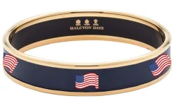 Halcyon Days Stars & Stripes Navy & Gold Medium Bangle- Bracelets & Bangles