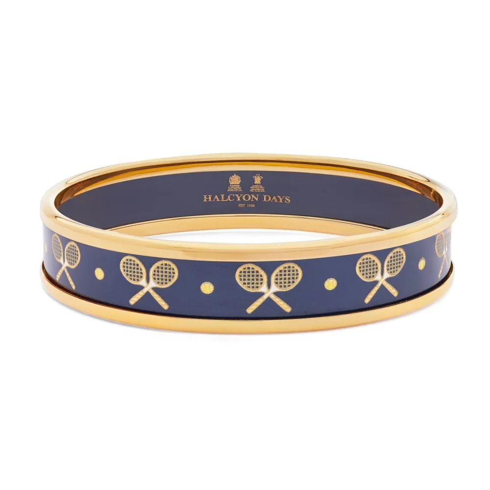 Halcyon Days Tennis Navy & Gold Medium Bangle- Bracelets & Bangles