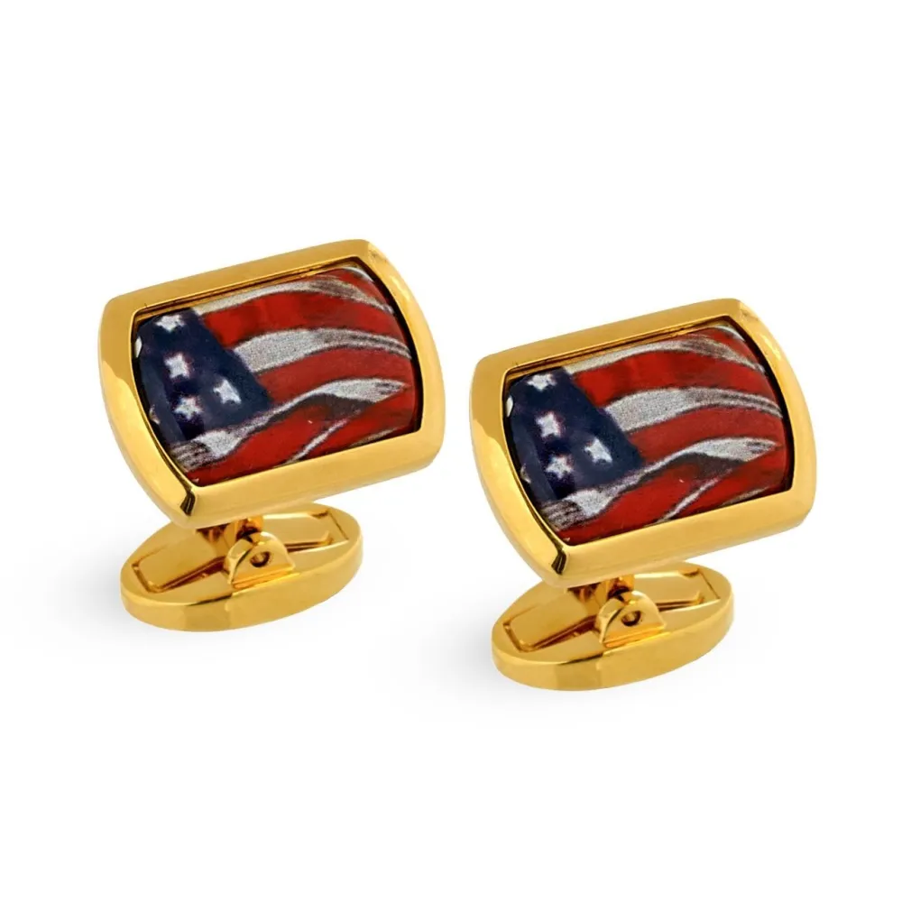 Halcyon Days USA Flag Rectangular Gold Cufflinks- Cufflinks & Men's Accessories