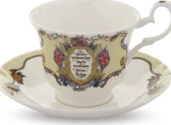 Halcyon Days Vivat Regina Ivory Teacup & Saucer- Halcyon Days China|Halcyon Days