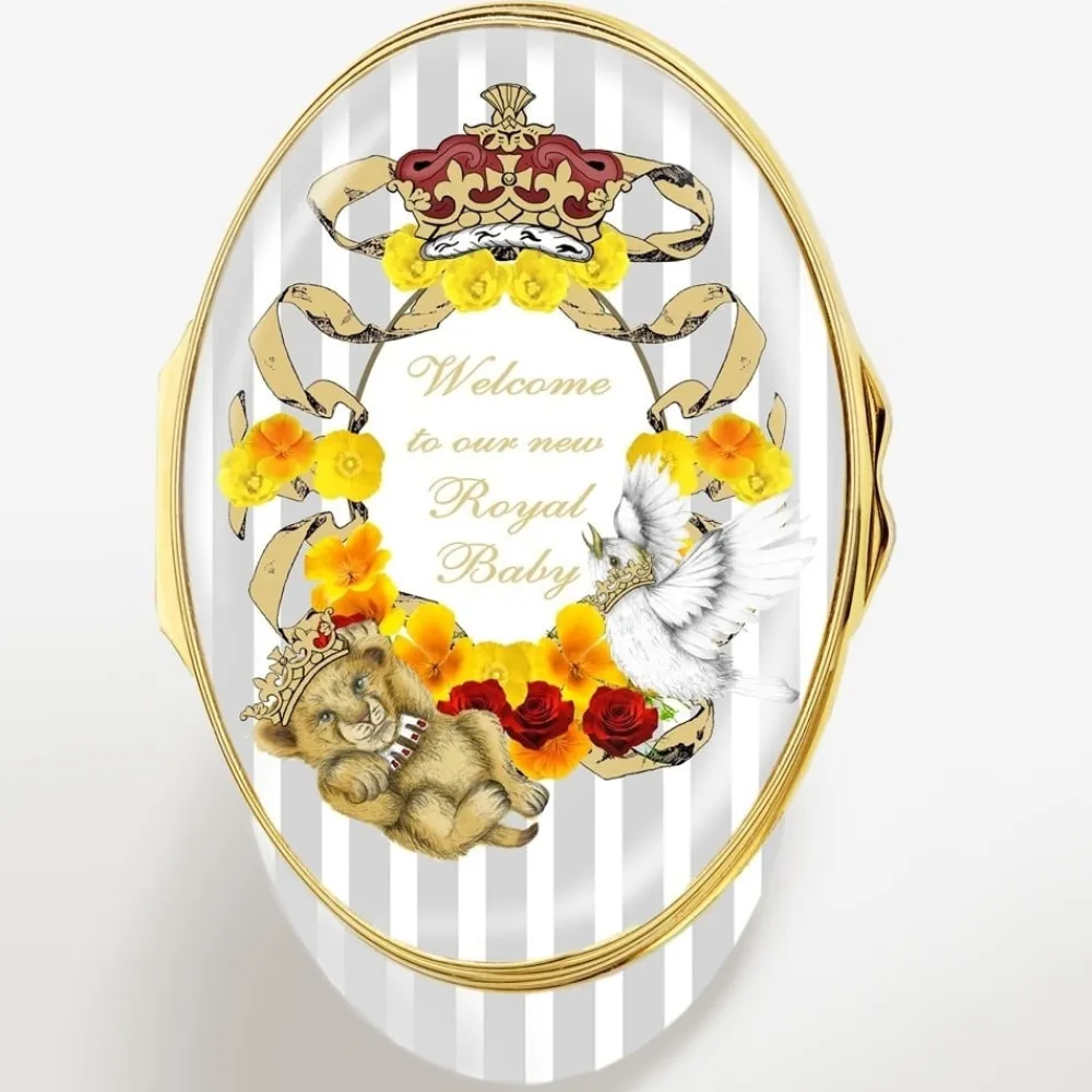 Halcyon Days Welcome to Our New Royal Baby Sussex enamel box- Halcyon Days Enamels