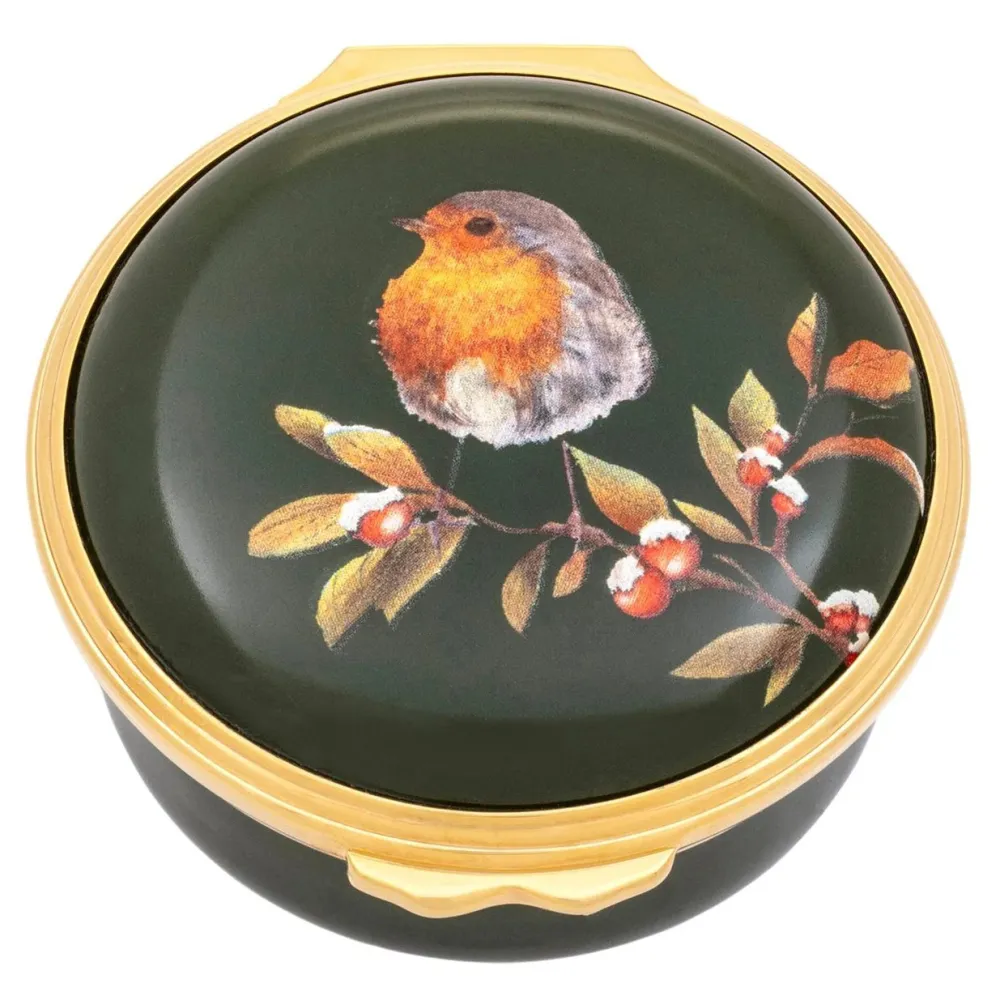 Halcyon Days Woodland Wildfire Robin Enamel Box- Halcyon Days Enamels