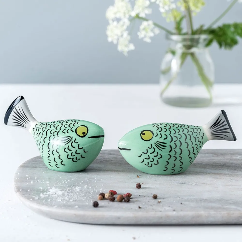 Hannah Turner Jade Green Fish Salt & Pepper Shakers- Kitchen Tools