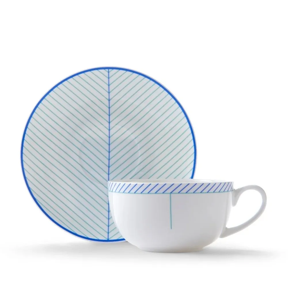 Jo Deakin Ebb Blue & Turquoise Teacup & Saucer- Teacups & Saucers