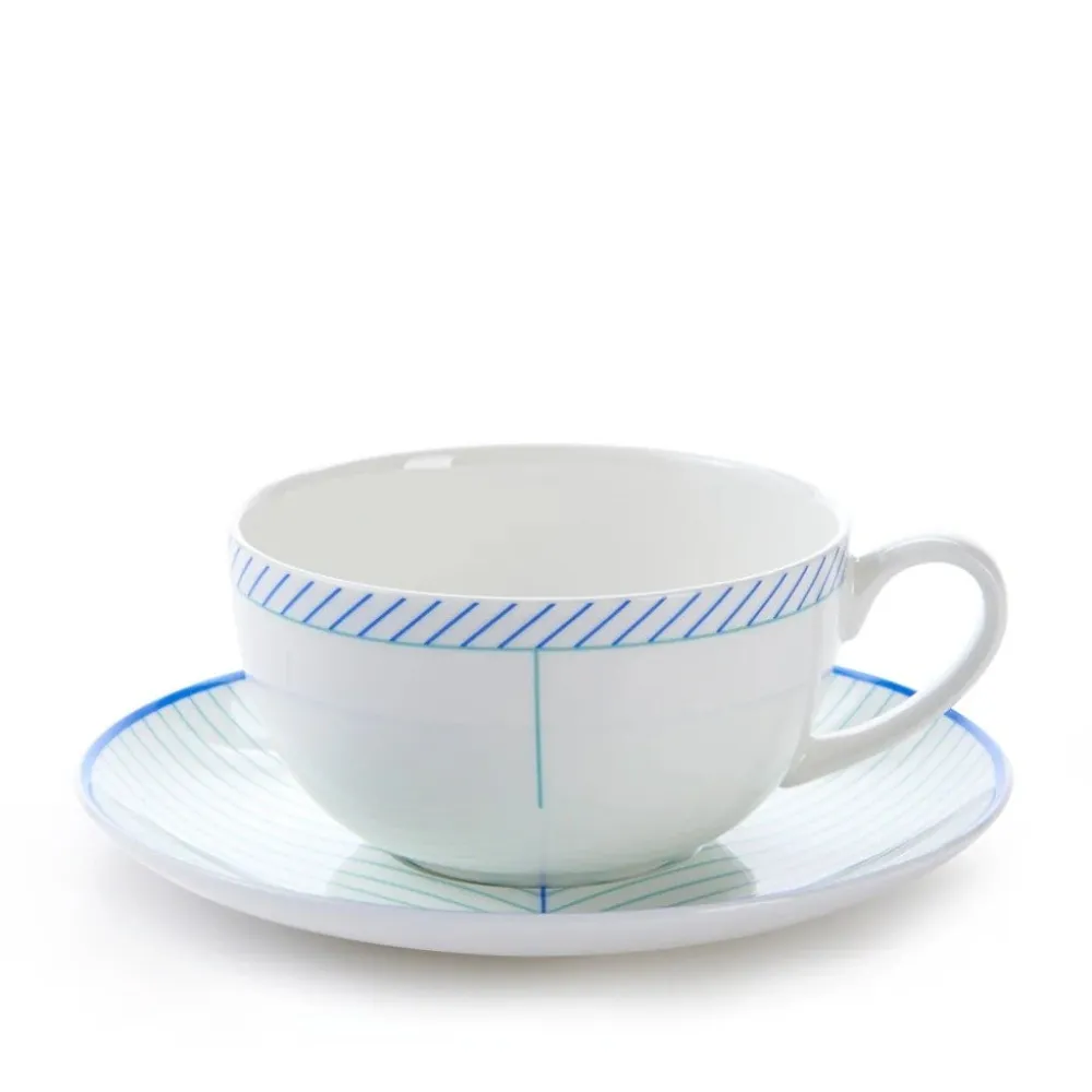 Jo Deakin Ebb Blue & Turquoise Teacup & Saucer- Teacups & Saucers