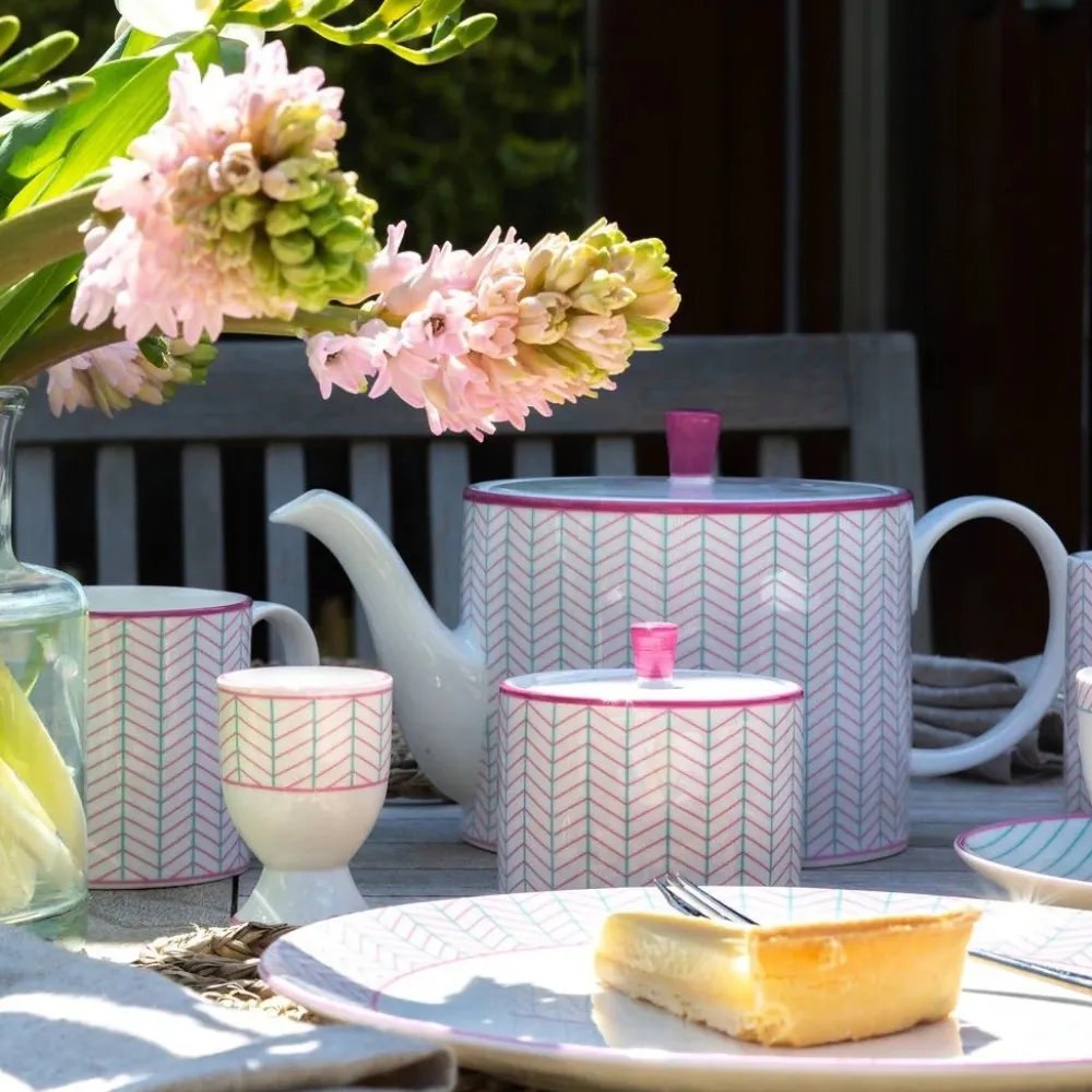Jo Deakin Ebb Pink & Turquoise Sugar Bowl- Creamers & Sugar Bowls