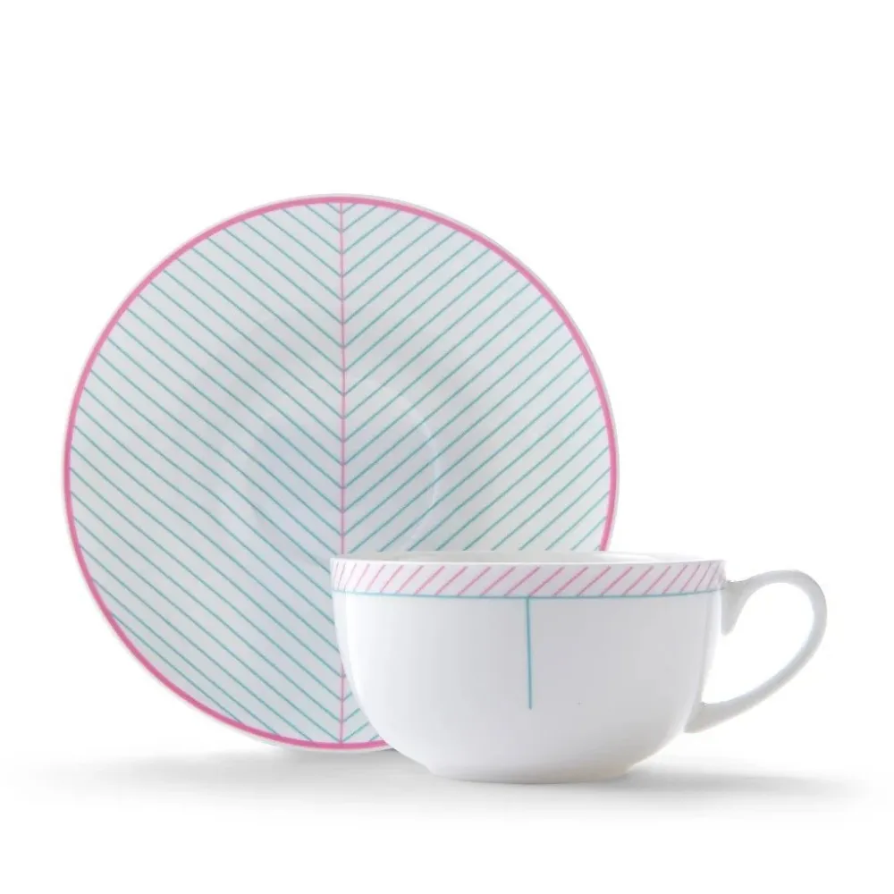 Jo Deakin Ebb Pink & Turquoise Teacup & Saucer- Teacups & Saucers