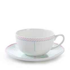Jo Deakin Ebb Pink & Turquoise Teacup & Saucer- Teacups & Saucers