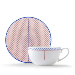 Jo Deakin Ebb Red & Blue Teacup & Saucer- Teacups & Saucers