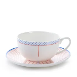 Jo Deakin Ebb Red & Blue Teacup & Saucer- Teacups & Saucers