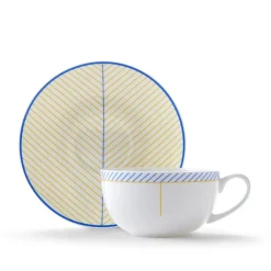 Jo Deakin Ebb Yellow & Blue Teacup & Saucer- Teacups & Saucers