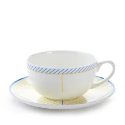 Jo Deakin Ebb Yellow & Blue Teacup & Saucer- Teacups & Saucers