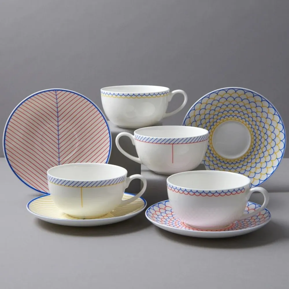 Jo Deakin Ebb Yellow & Blue Teacup & Saucer- Teacups & Saucers