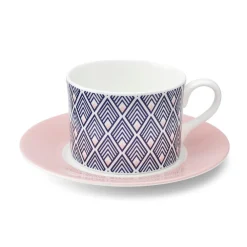 Jo Deakin Gatsby Blue & Blush Pink Cup (Blush Saucer)- Teacups & Saucers