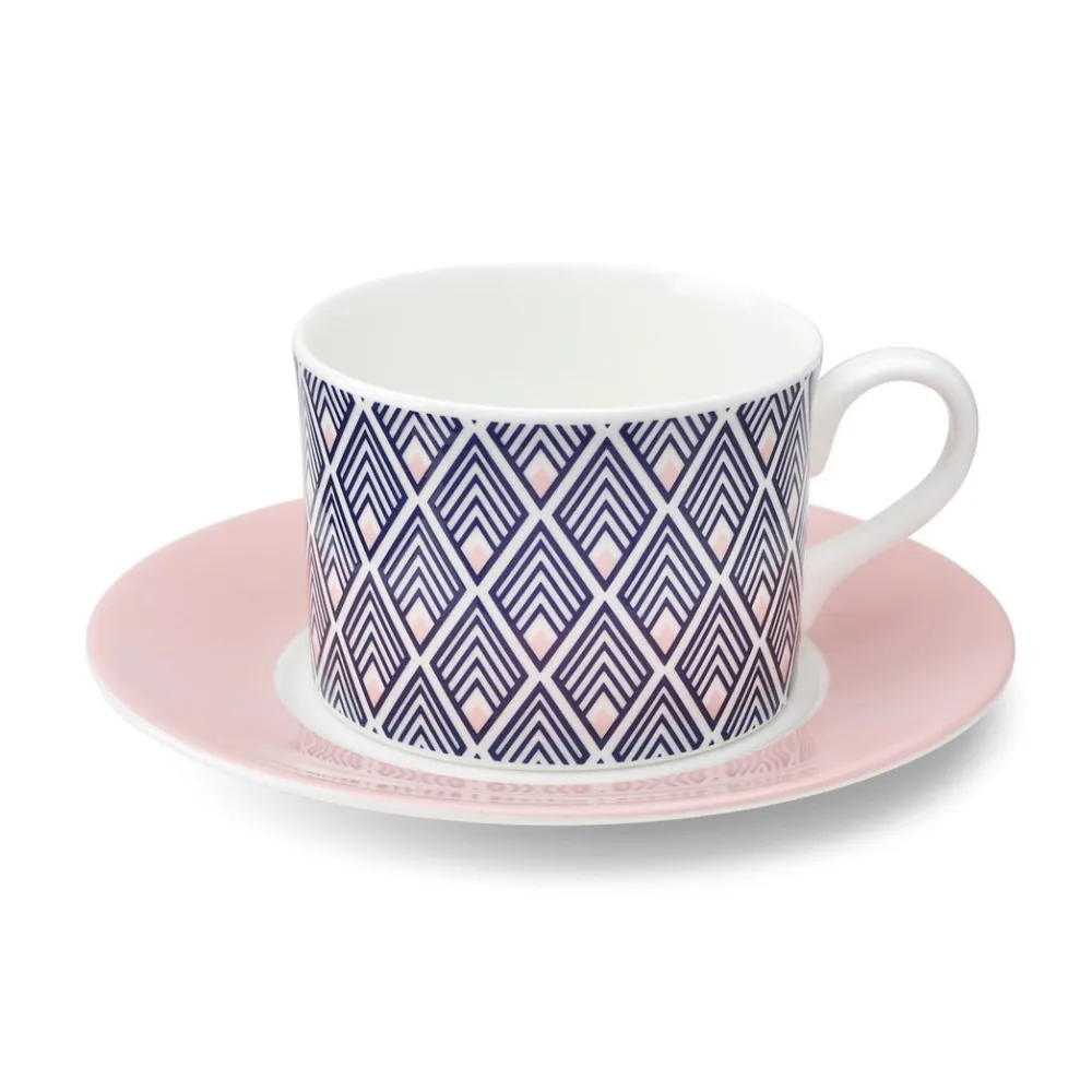 Jo Deakin Gatsby Blue & Blush Pink Cup (Blush Saucer)- Teacups & Saucers