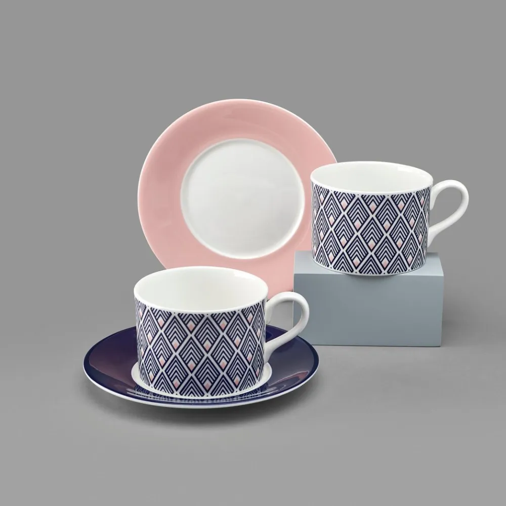 Jo Deakin Gatsby Blue & Blush Pink Cup (Blush Saucer)- Teacups & Saucers