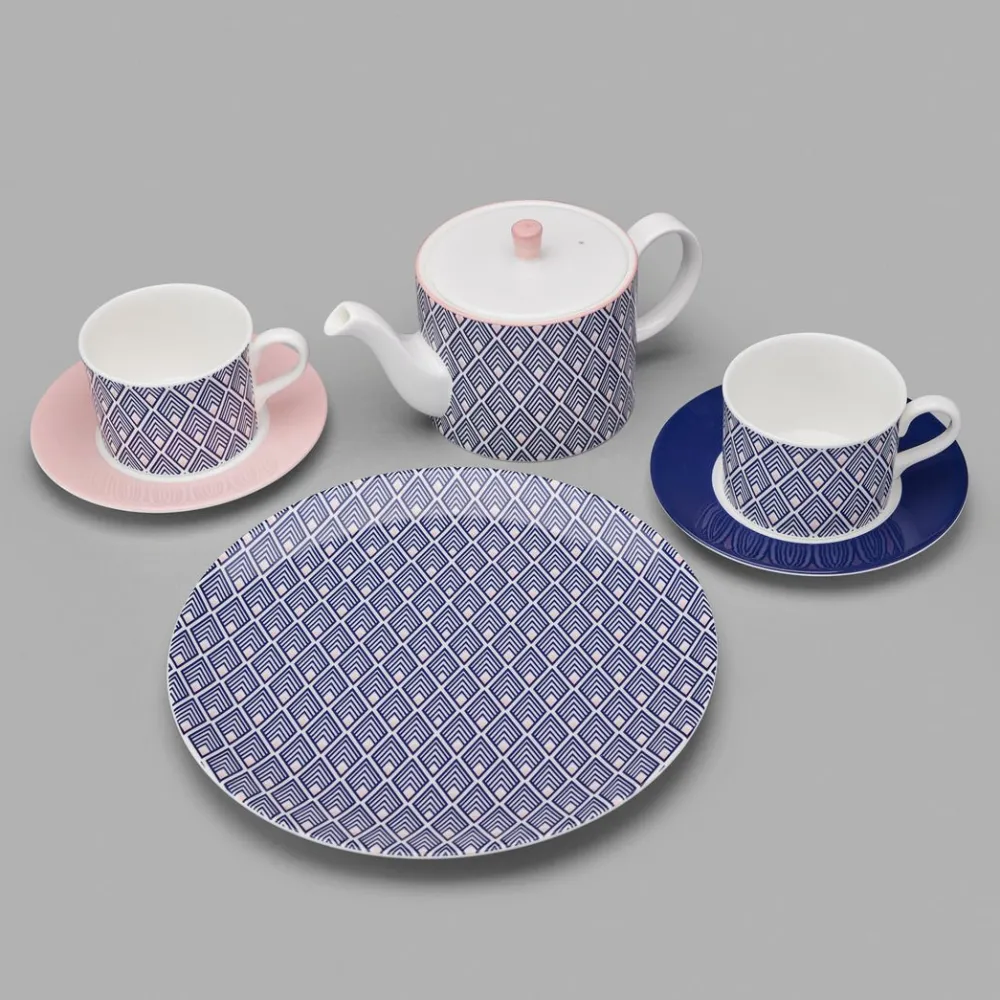 Jo Deakin Gatsby Tea Plate (Blue & Blush Pink)- Tea Plates