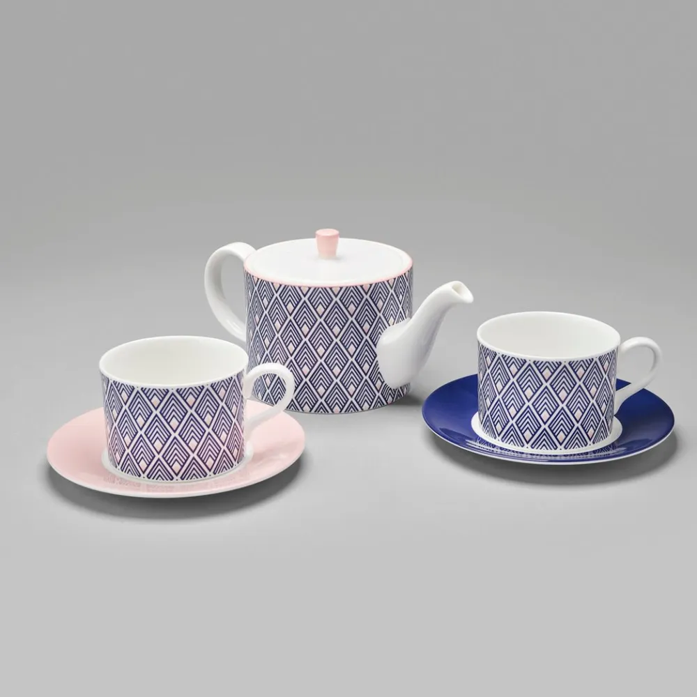 Jo Deakin Gatsby Teapot in Blue & Blush Pink- Teapots